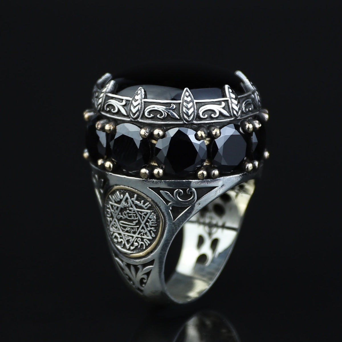 Large Onyx Ring, Solomon Men Silver Natural Large Black Onyx Ring , Men BİG Ring, Ottoman Jewelry Ring