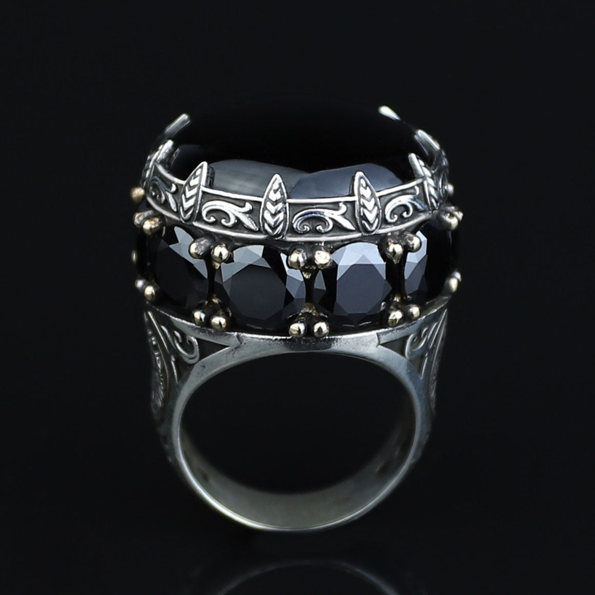 Large Onyx Ring, Solomon Men Silver Natural Large Black Onyx Ring , Men BİG Ring, Ottoman Jewelry Ring