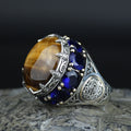 Silver Tiger Eye Large Turkish Handmade Ring Solomon Signet Ottoman Mens Ring