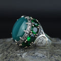 Mens Handmade Ring, Green Agate Ring, Solomon Signet Large Turkish Handmade Silver Men Ring