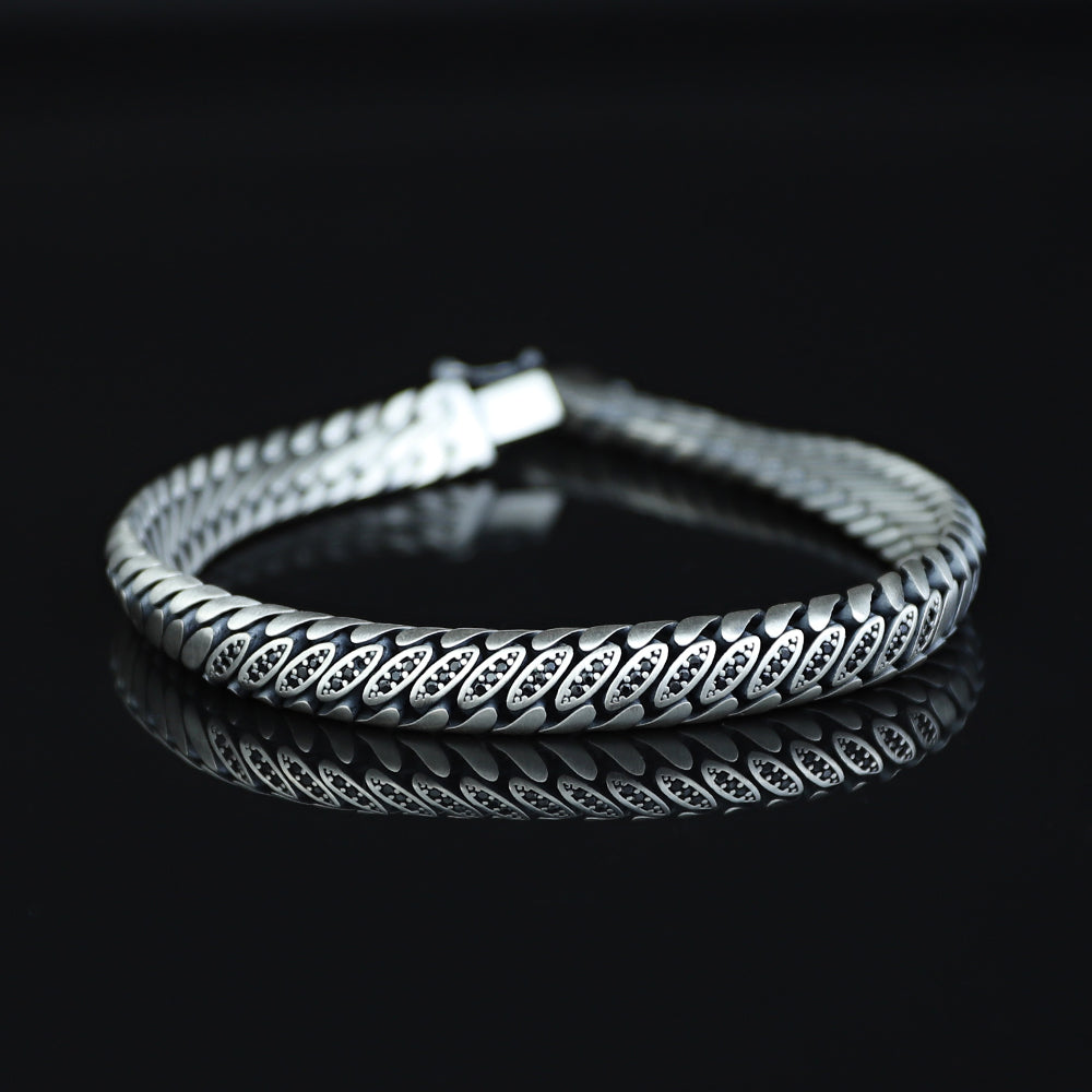 925 Sterling Silver 10MM Black Onyx Stone Gourmet Bracelet