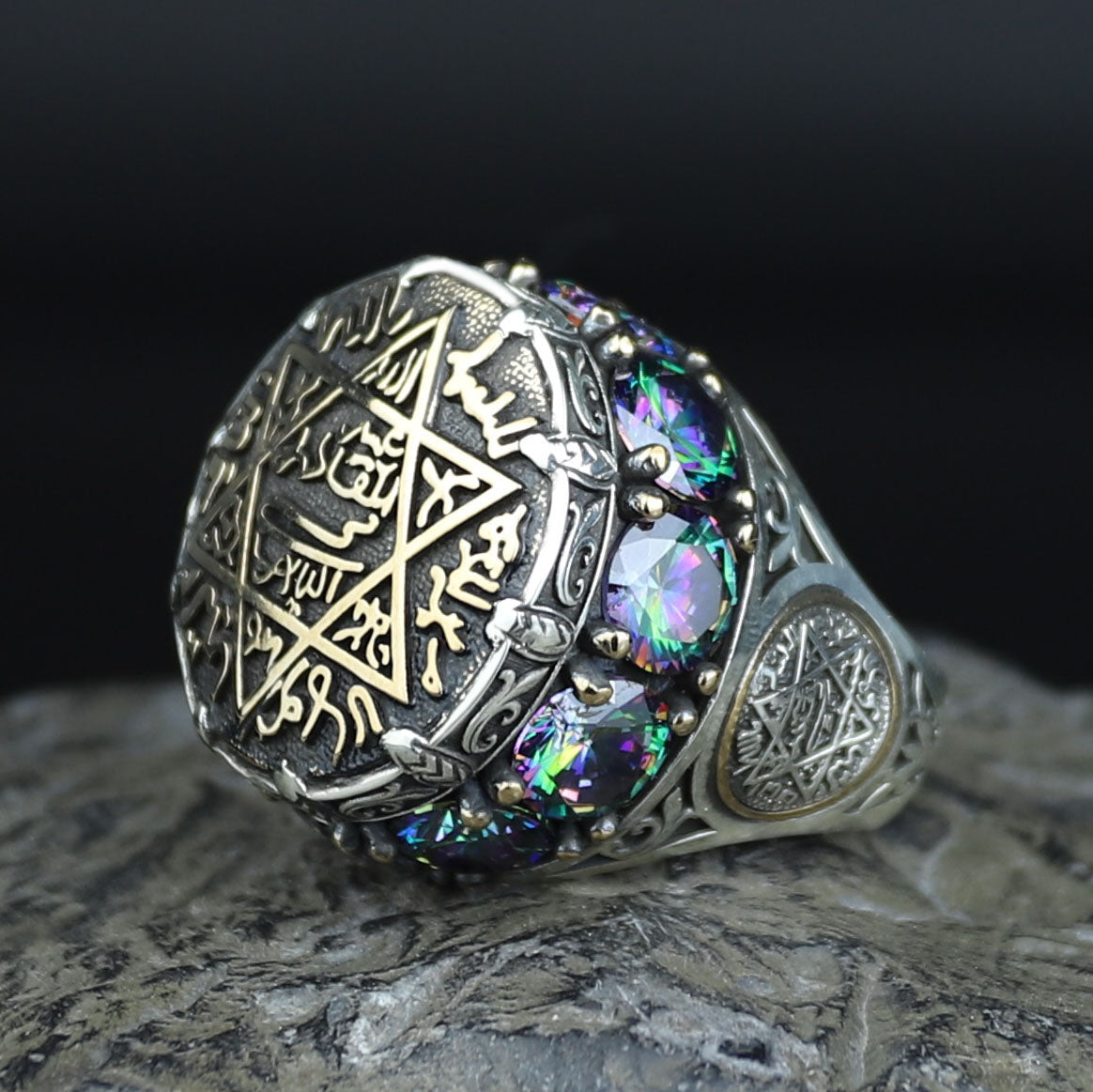 Silver Handmade Silver Seal Of Solomon Ring Large Solomon Signet Ring, King Solomon Ring
