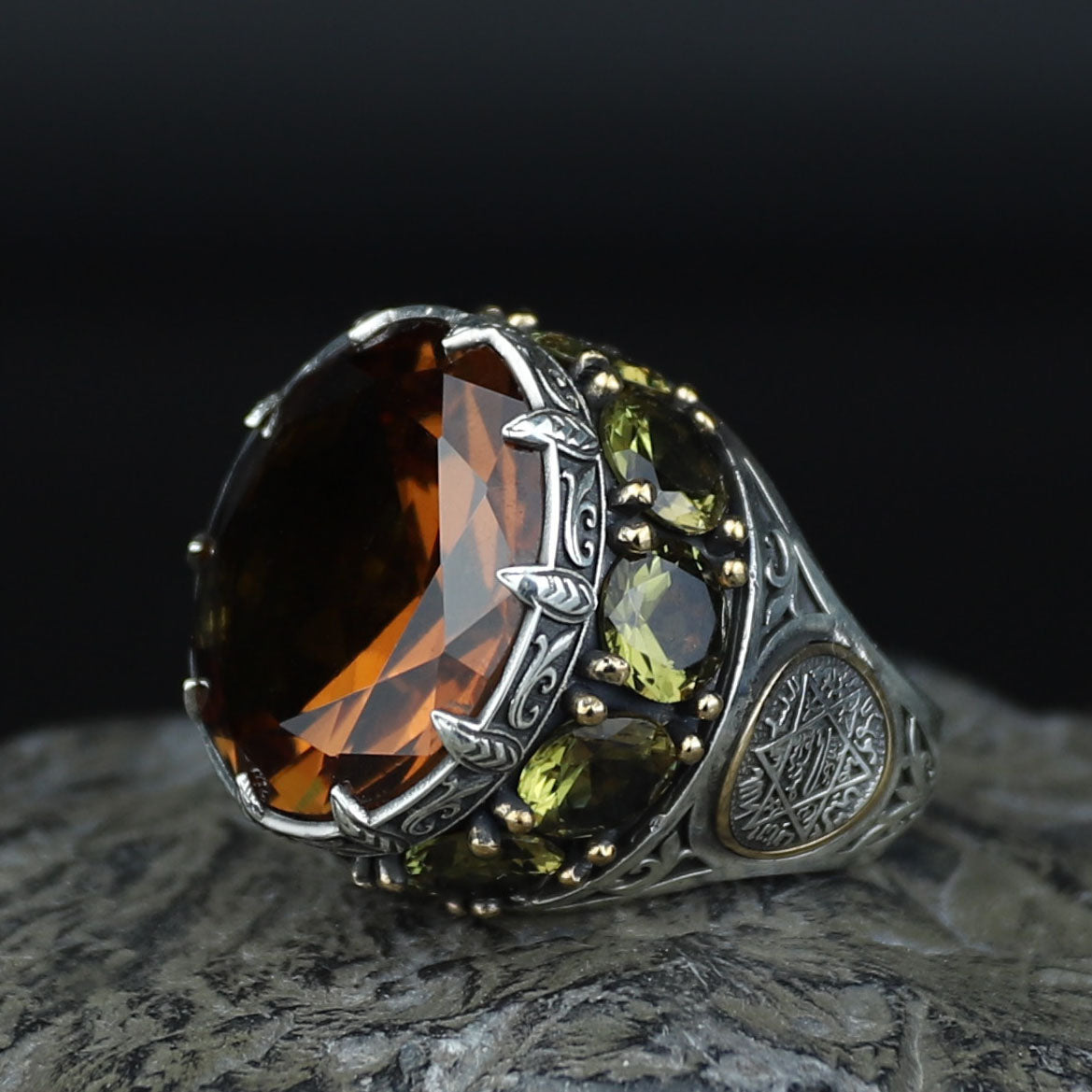 Silver Large Sultanite Stone Ring, Silver Solomon Signet Style Ring, Man Handmade Silver Ring