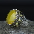 Men Handmade Ring, Yellow Agate 925 Silver Ring, Large Solomon Aqeeq Gemstone Ring , Genuine Yellow Agate Men Vintage Ring