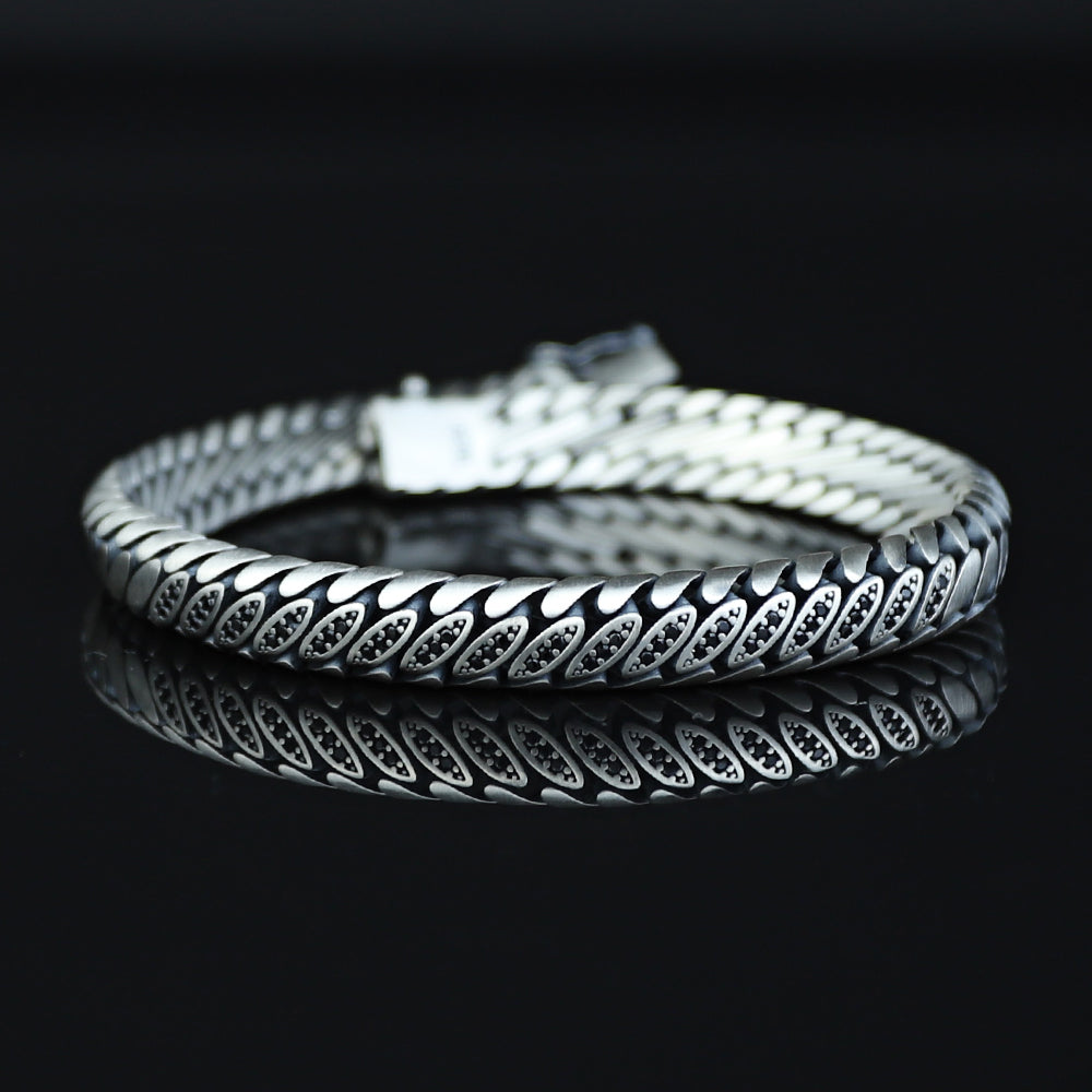 925 Sterling Silver 10MM Black Onyx Stone Gourmet Bracelet