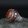 925 Sterling Silver Solomon Signet Red Agate Ring , Round Ruby And Agate Gemstone Ring