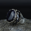 Large Star Stone Ring, Solomon Signet Men Silver Natural Large Black Star Gems Ring , Men BİG Ring, Ottoman Jewelry Ring