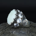 925 Silver Large Round Solomon Signet Ring, Natural Mother Of Pearl Gemstone Handmade Ring
