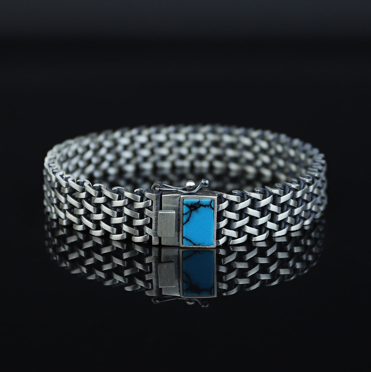 925 Sterling Silver Knitted Turquoise Gemstone Bracelet