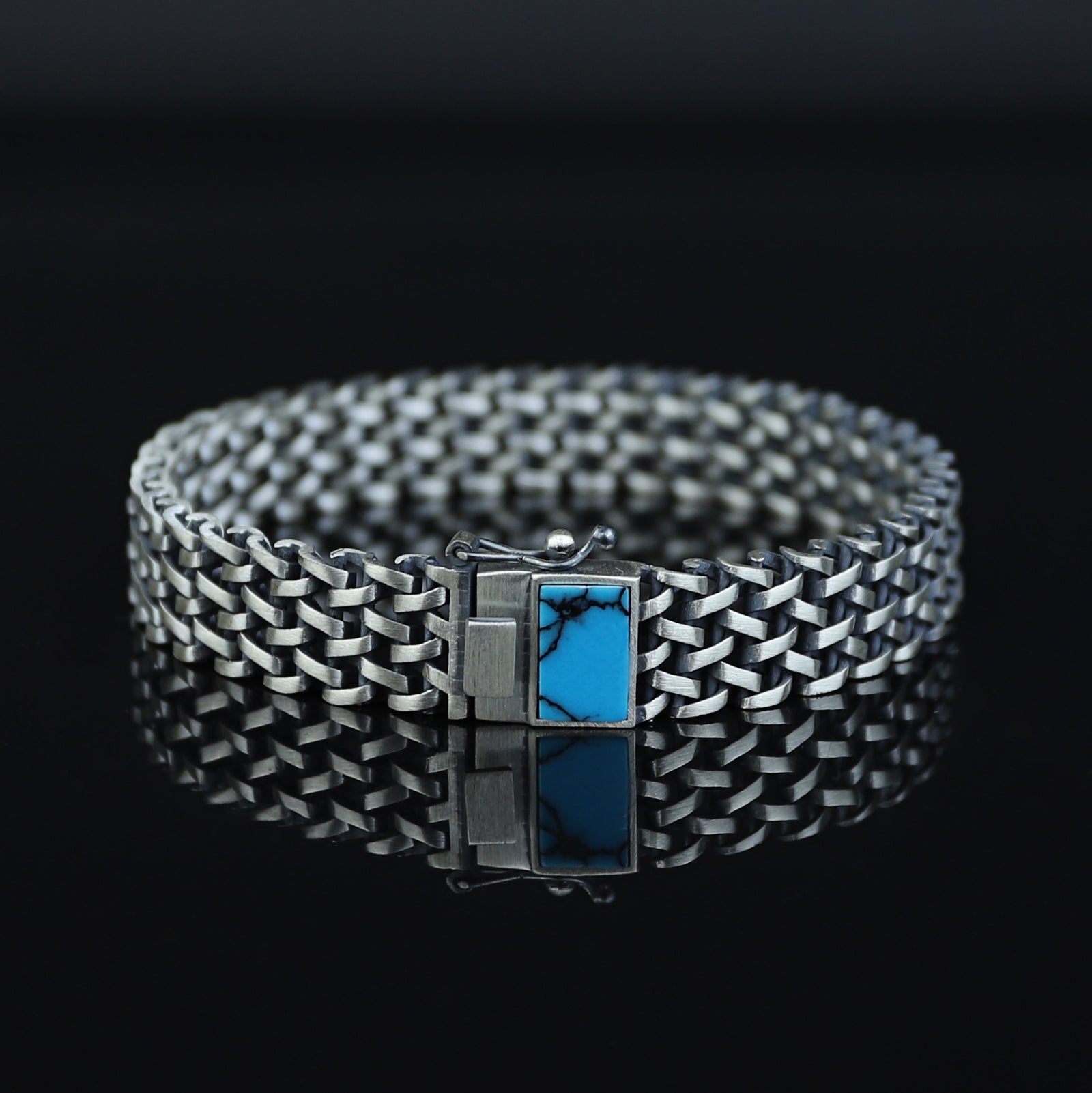 925 Sterling Silver Knitted Turquoise Gemstone Bracelet
