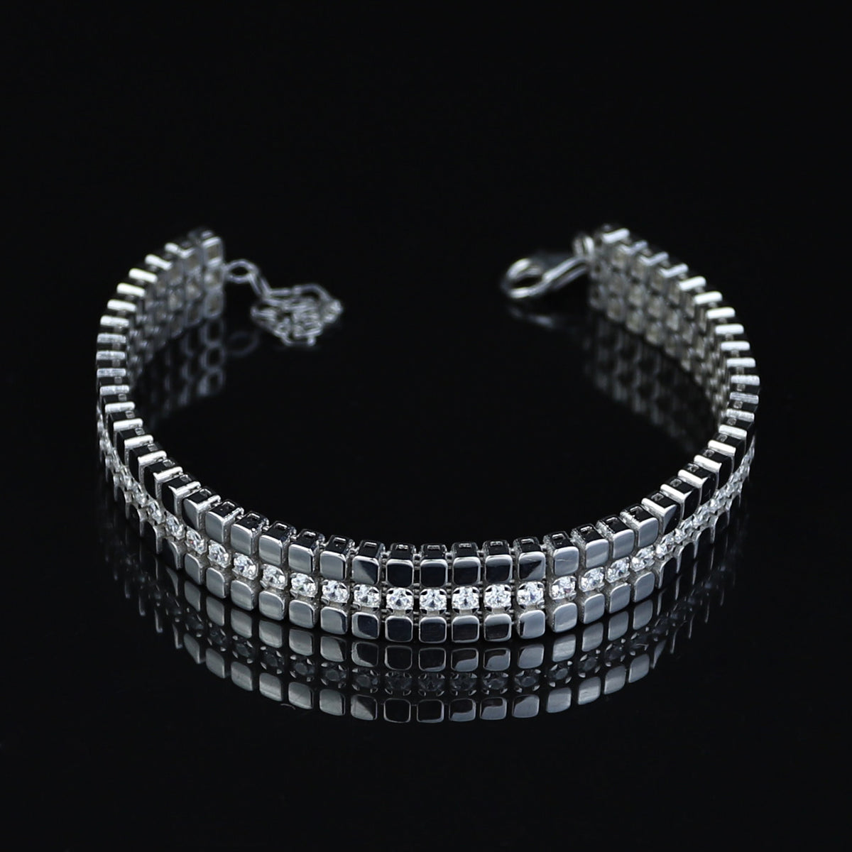 925 Sterling Silver Diamond Gemstone Men Elegant Bracelet