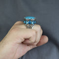 Silver Large Natural Turquoise Solomon Ring, Mens Solomon Signet Ring, Round Engraved Ring