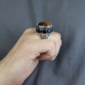 Silver Tiger Eye Large Turkish Handmade Ring Solomon Signet Ottoman Mens Ring