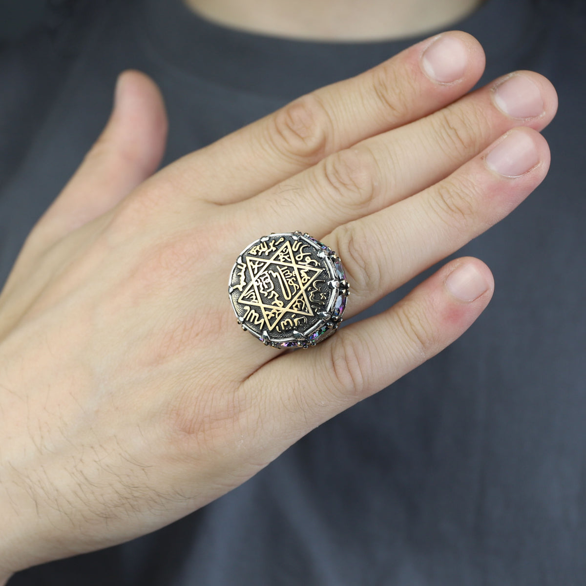 Silver Handmade Silver Seal Of Solomon Ring Large Solomon Signet Ring, King Solomon Ring