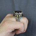 Silver Large Sultanite Stone Ring, Silver Solomon Signet Style Ring, Man Handmade Silver Ring