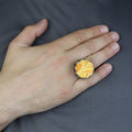 Men Handmade Large Yellow Agate Ring, Solomon Signet Large Natural Aqeeq Gemstone Ring