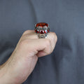 Natural Amber Stone Ring , Solomon Signet Sterling Silver Large Amber Stone Ring , Ottoman Style Silver Ring