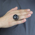 Large Star Stone Ring, Solomon Signet Men Silver Natural Large Black Star Gems Ring , Men BİG Ring, Ottoman Jewelry Ring
