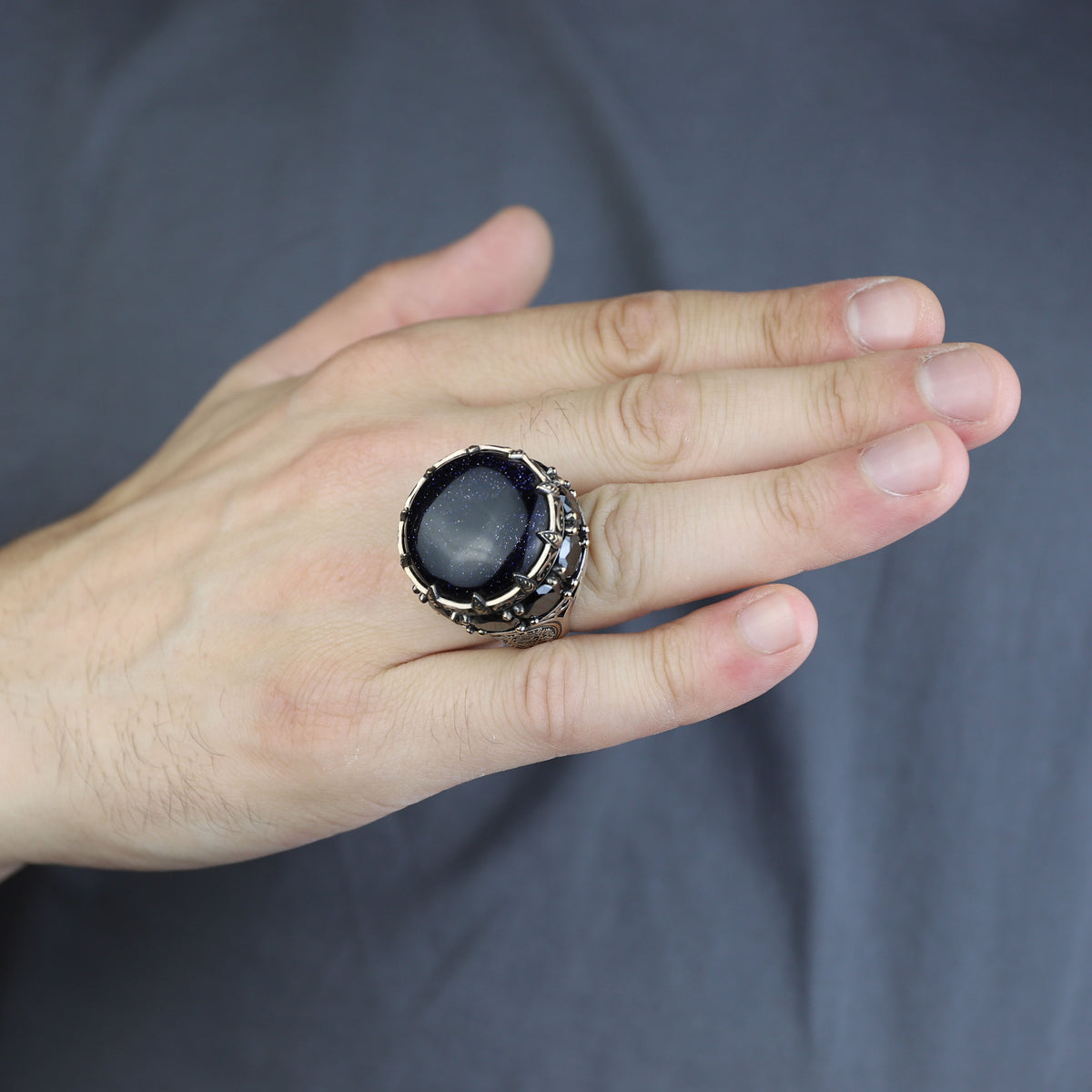Large Star Stone Ring, Solomon Signet Men Silver Natural Large Black Star Gems Ring , Men BİG Ring, Ottoman Jewelry Ring