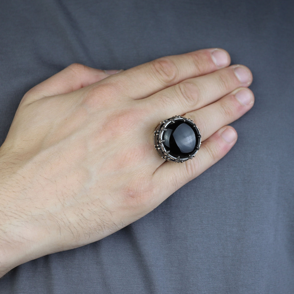 Large Onyx Ring, Solomon Men Silver Natural Large Black Onyx Ring , Men BİG Ring, Ottoman Jewelry Ring