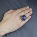 Men Silver Round Amethyst Ring, Large Moissanite And Amethyst Ring,Solomon Signet Turkish Artisan Amethyst Ring