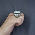 925 Silver Large Round Solomon Signet Ring, Natural Mother Of Pearl Gemstone Handmade Ring