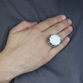 925 Silver Large Round Solomon Signet Ring, Natural Mother Of Pearl Gemstone Handmade Ring
