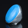 925 Sterling Silver Turquoise Ring, Large Natural Turquoise Ring, Classic Polished Ring, Turkish handmade, Gift for Men, Father Day Gift