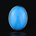925 Sterling Silver Turquoise Ring, Large Natural Turquoise Ring, Classic Polished Ring, Turkish handmade, Gift for Men, Father Day Gift