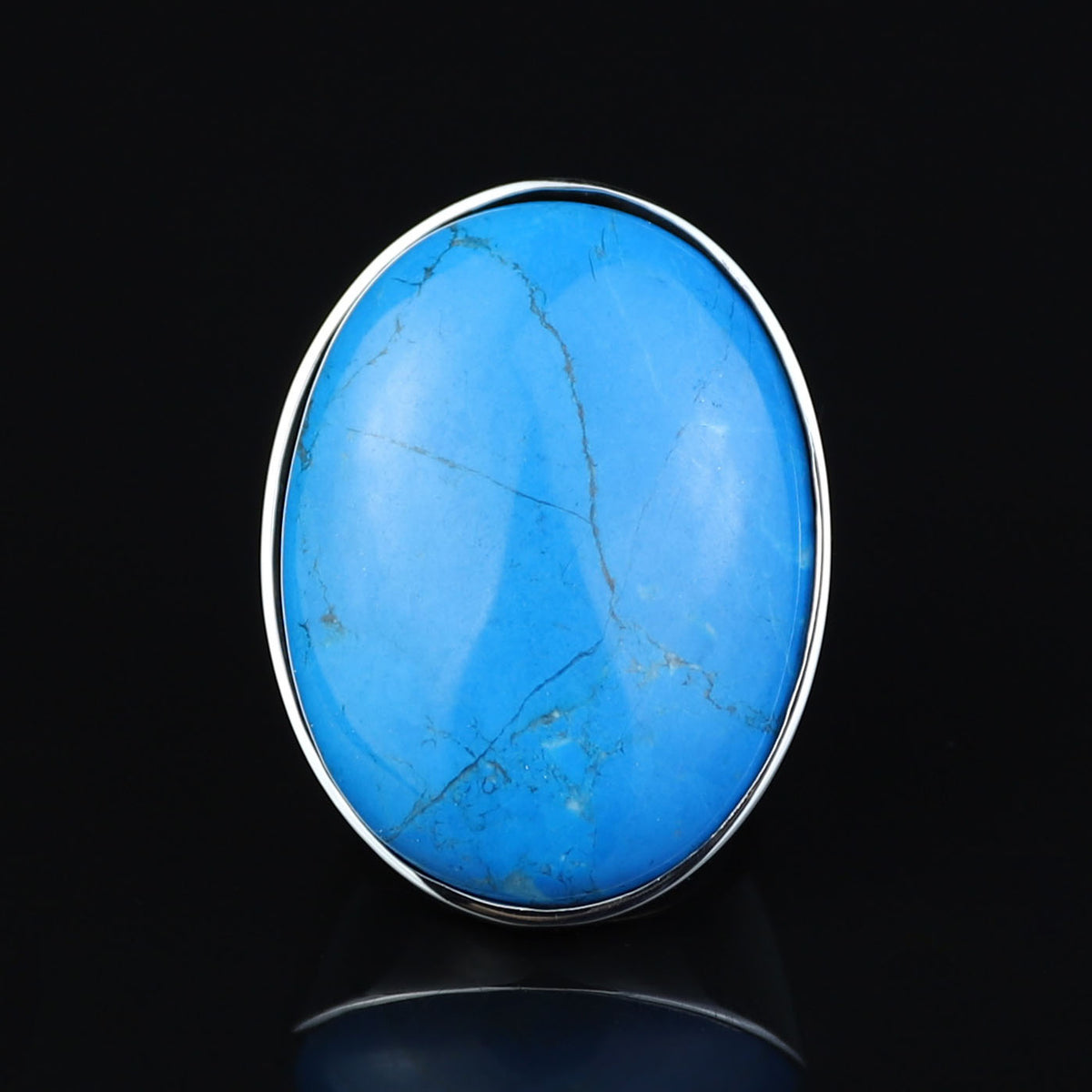 925 Sterling Silver Turquoise Ring, Large Natural Turquoise Ring, Classic Polished Ring, Turkish handmade, Gift for Men, Father Day Gift