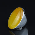925 Silver Handmade Large Agate Ring, Natural Aqeeq Gemstone Ring , Genuine Yellow Agate Men Vintage Ring, Father Day Gift, 925k Silver