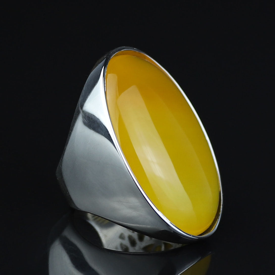 925 Silver Handmade Large Agate Ring, Natural Aqeeq Gemstone Ring , Genuine Yellow Agate Men Vintage Ring, Father Day Gift, 925k Silver