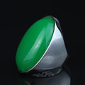 Men Silver Natural Jade Gemstone Ring, Large Classic Signet Ring, Green Gemstone Large Ring, Natural Jade Ring, Gift For Men