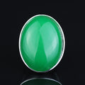 Men Silver Natural Jade Gemstone Ring, Large Classic Signet Ring, Green Gemstone Large Ring, Natural Jade Ring, Gift For Men