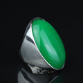 Men Silver Natural Jade Gemstone Ring, Large Classic Signet Ring, Green Gemstone Large Ring, Natural Jade Ring, Gift For Men