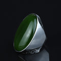 Silver Jade Stone Ring, Large Classic Jade Stone Solid Ring, Handmade Green Jade Ring