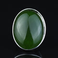 Silver Jade Stone Ring, Large Classic Jade Stone Solid Ring, Handmade Green Jade Ring