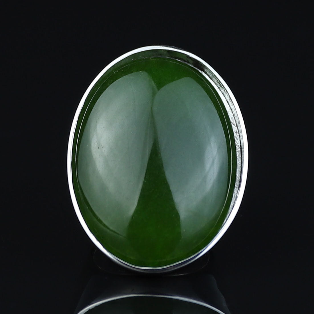 Silver Jade Stone Ring, Large Classic Jade Stone Solid Ring, Handmade Green Jade Ring