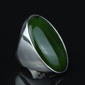 Silver Jade Stone Ring, Large Classic Jade Stone Solid Ring, Handmade Green Jade Ring