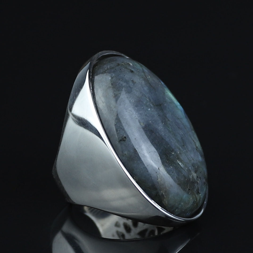 925 Silver Large Labradorite Ring, Classic Natural Labradorite Signet Ring , Solid Style Handmade Men Ring, Father Day Gift, 925k Silver