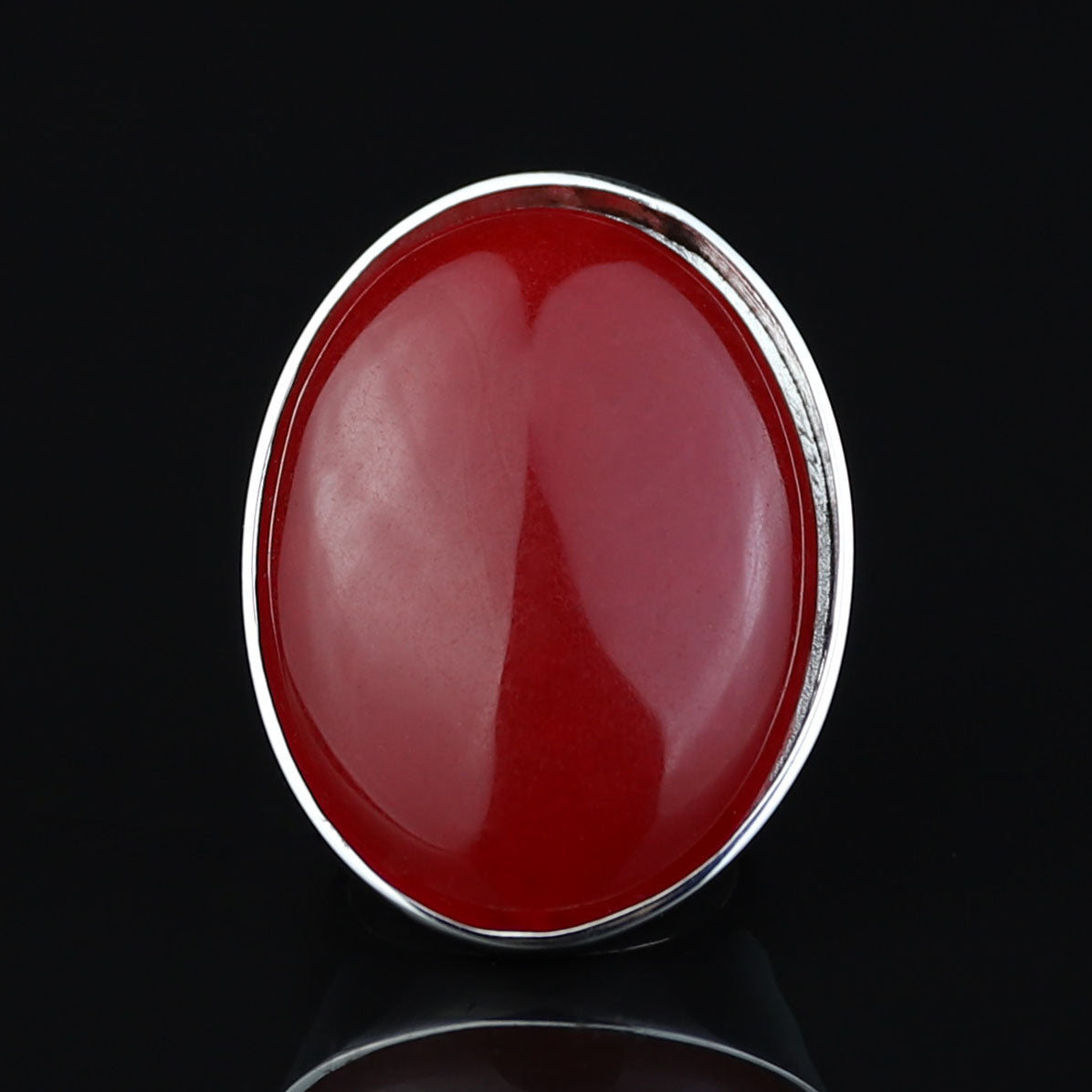 Man Red Jade Stone Ring, Classic Solid Large Stone Ring, Ottoman Style Large Ring, Turkish Big Gemstone Sterling Silver Ring