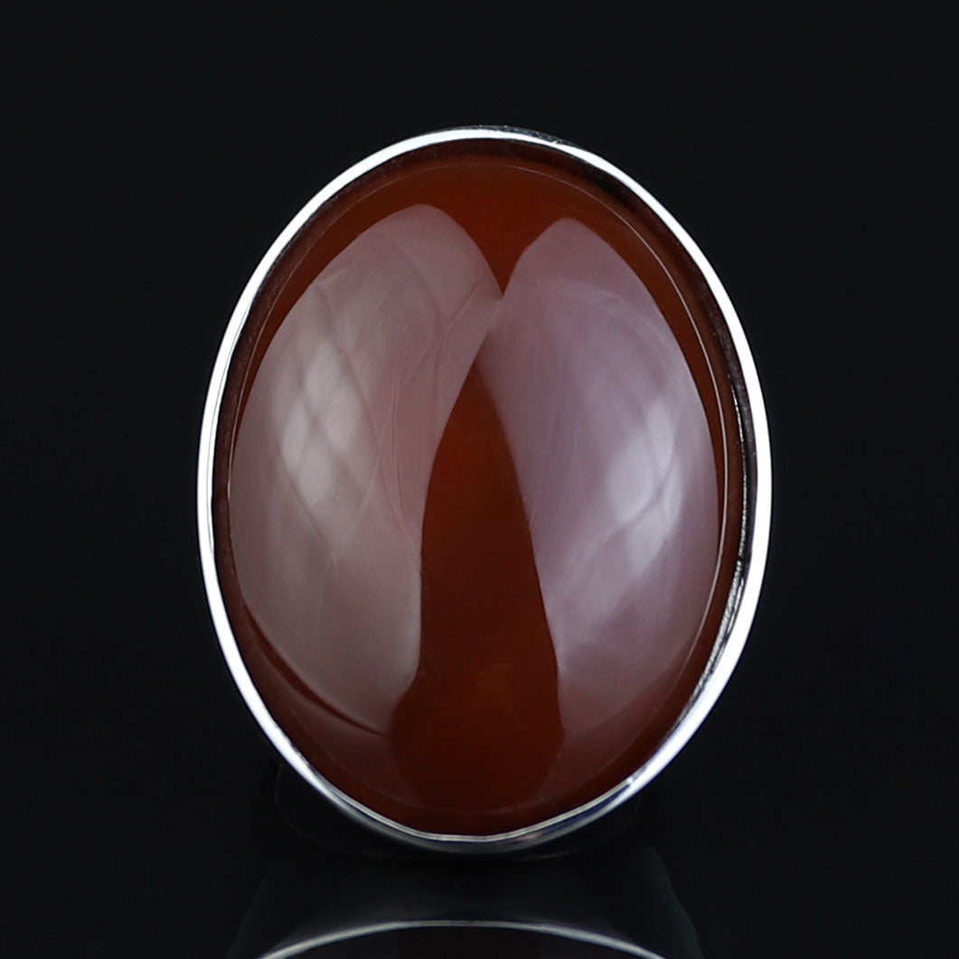 Silver Agate Stone Ring, Large Red Agate Carnelian Ring, Classic Style Handmade Ring, Dark Red Agate Ring