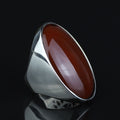 Silver Agate Stone Ring, Large Red Agate Carnelian Ring, Classic Style Handmade Ring, Dark Red Agate Ring