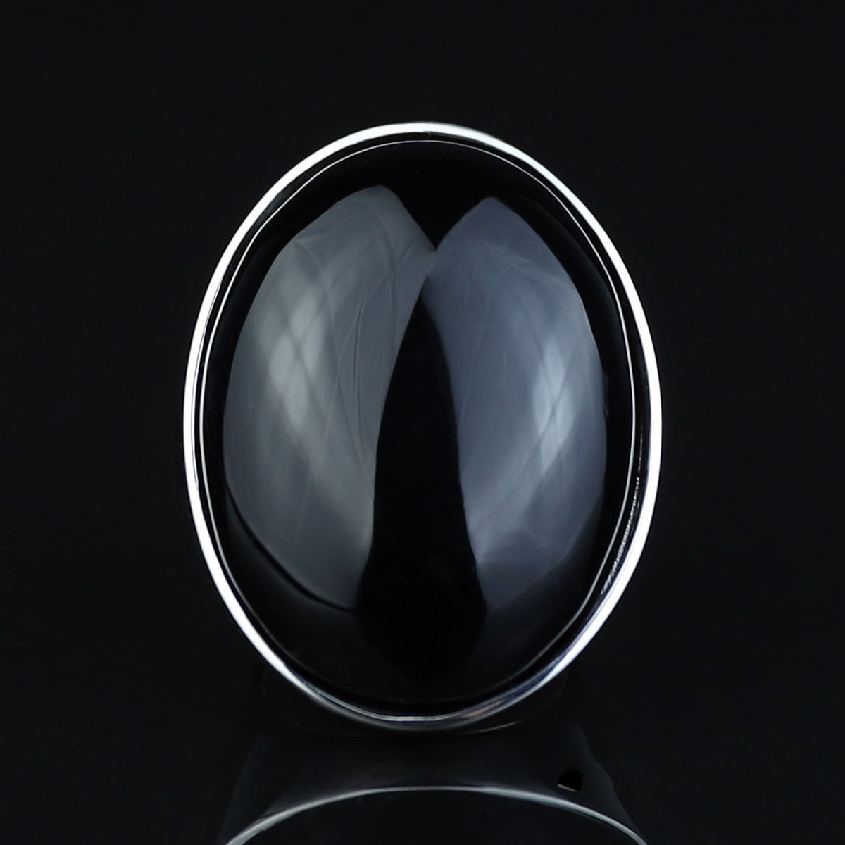 Silver Onyx Ring, Large Oval Signet Onyx Ring, Classic Onyx Gemstone Ring, Solid Silver Onyx Ring