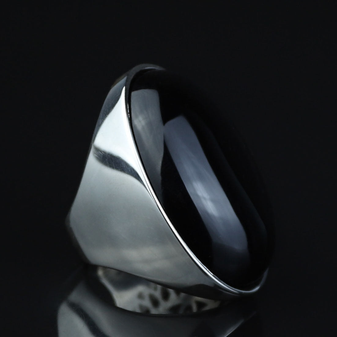 Silver Onyx Ring, Large Oval Signet Onyx Ring, Classic Onyx Gemstone Ring, Solid Silver Onyx Ring