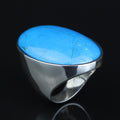 925 Sterling Silver Turquoise Ring, Large Natural Turquoise Ring, Classic Polished Ring, Turkish handmade, Gift for Men, Father Day Gift