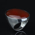 Silver Agate Stone Ring, Large Red Agate Carnelian Ring, Classic Style Handmade Ring, Dark Red Agate Ring