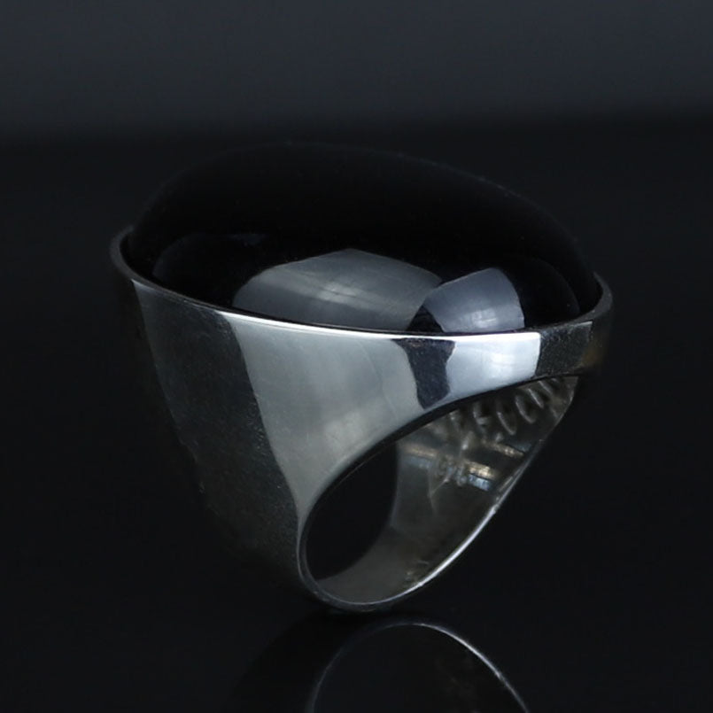 Silver Onyx Ring, Large Oval Signet Onyx Ring, Classic Onyx Gemstone Ring, Solid Silver Onyx Ring