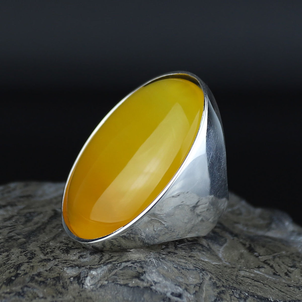 925 Silver Handmade Large Agate Ring, Natural Aqeeq Gemstone Ring , Genuine Yellow Agate Men Vintage Ring, Father Day Gift, 925k Silver