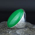 Men Silver Natural Jade Gemstone Ring, Large Classic Signet Ring, Green Gemstone Large Ring, Natural Jade Ring, Gift For Men